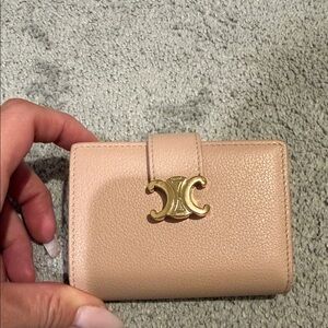 Celine Blush Leather Trifold Wallet with Gold Accents